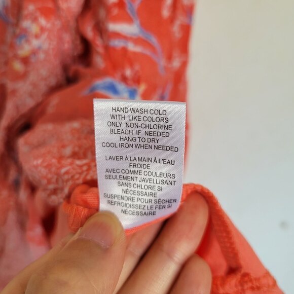 DR2 Coral Pink Floral Faux Wrap Flutter Short Sleeve V Neck Midi Dress Sz Medium - Picture 11 of 12